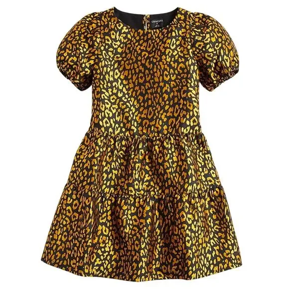 Crewcuts JCrew Girls Metallic Gold Leopard Tiered Jacquard Dress Size 6